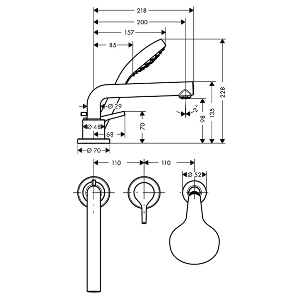 Bộ trộn bồn tắm Hansgrohe 3 lỗ Talis S