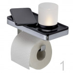 Lô giấy kèm giá đựng đồ nhà tắm bề mặt màu đen và giá để đèn LED