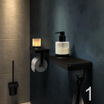 Lô giấy kèm giá đựng đồ nhà tắm bề mặt màu đen và giá để đèn LED 